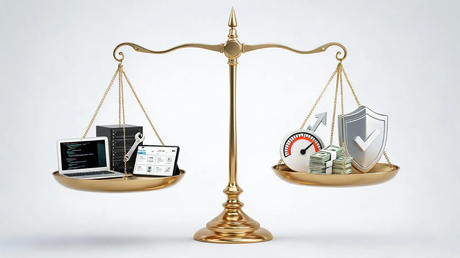 Balanced scale illustrating costs vs benefits of AI integration